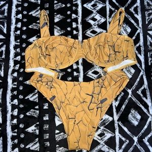 2 Piece Bathing Suit/ Bikini  (Yellow/Marble)